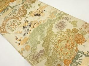 アンティーク　読本に鶴・松菊模様織出し丸帯（材料）